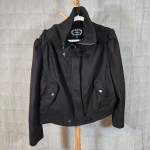 Ambiance $60 JR 3X Black Wool Blend Bomber Motto Military Zip Toggle Button Coat